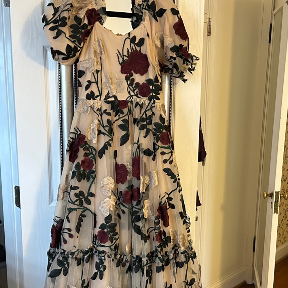 Ivy City Co Cream Maxi Dress with Floral Embroidery